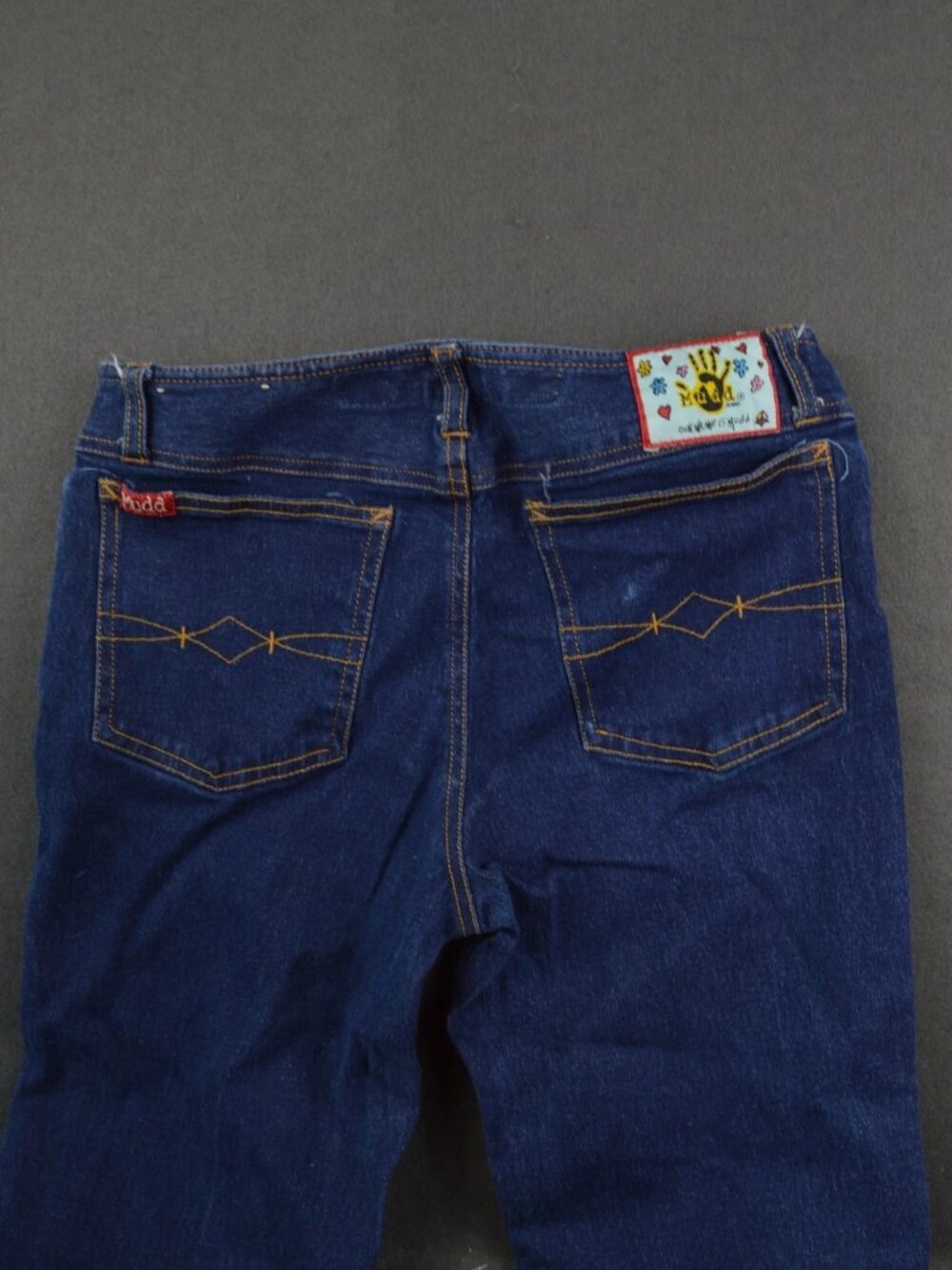 Vintage Y2K Mudd Womens Dark Blue Denim Flared Jeans Stretch Side Lace Up Size 7 - Picture 3 of 8